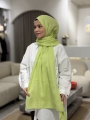 İMANNOOR ZİNCİR DESEN JAKAR DÜZ ŞAL AÇIK YEŞİL