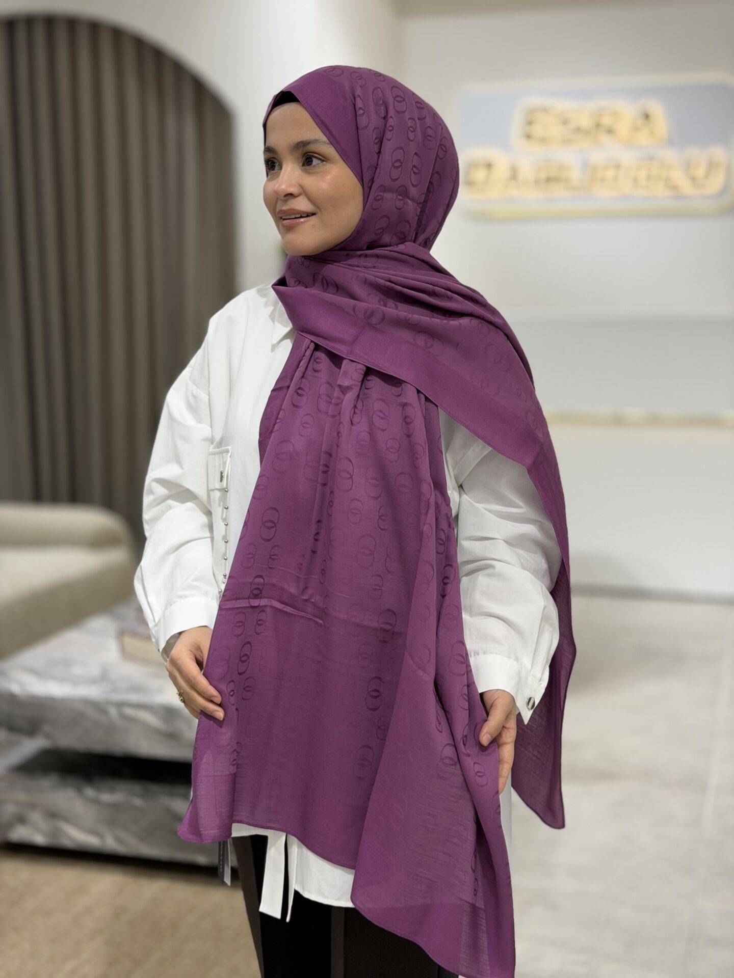 İMANNOOR ZİNCİR DESEN JAKAR DÜZ ŞAL PURPLE