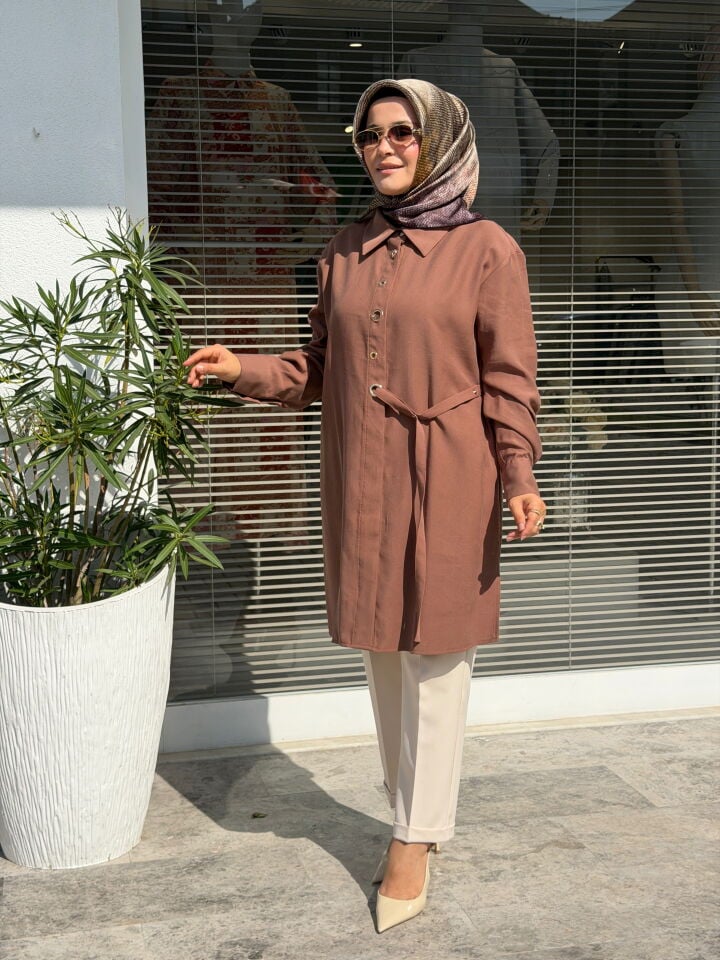 ARMİNE TREND KUŞ GÖZLÜ GÖMLEK CAMEL
