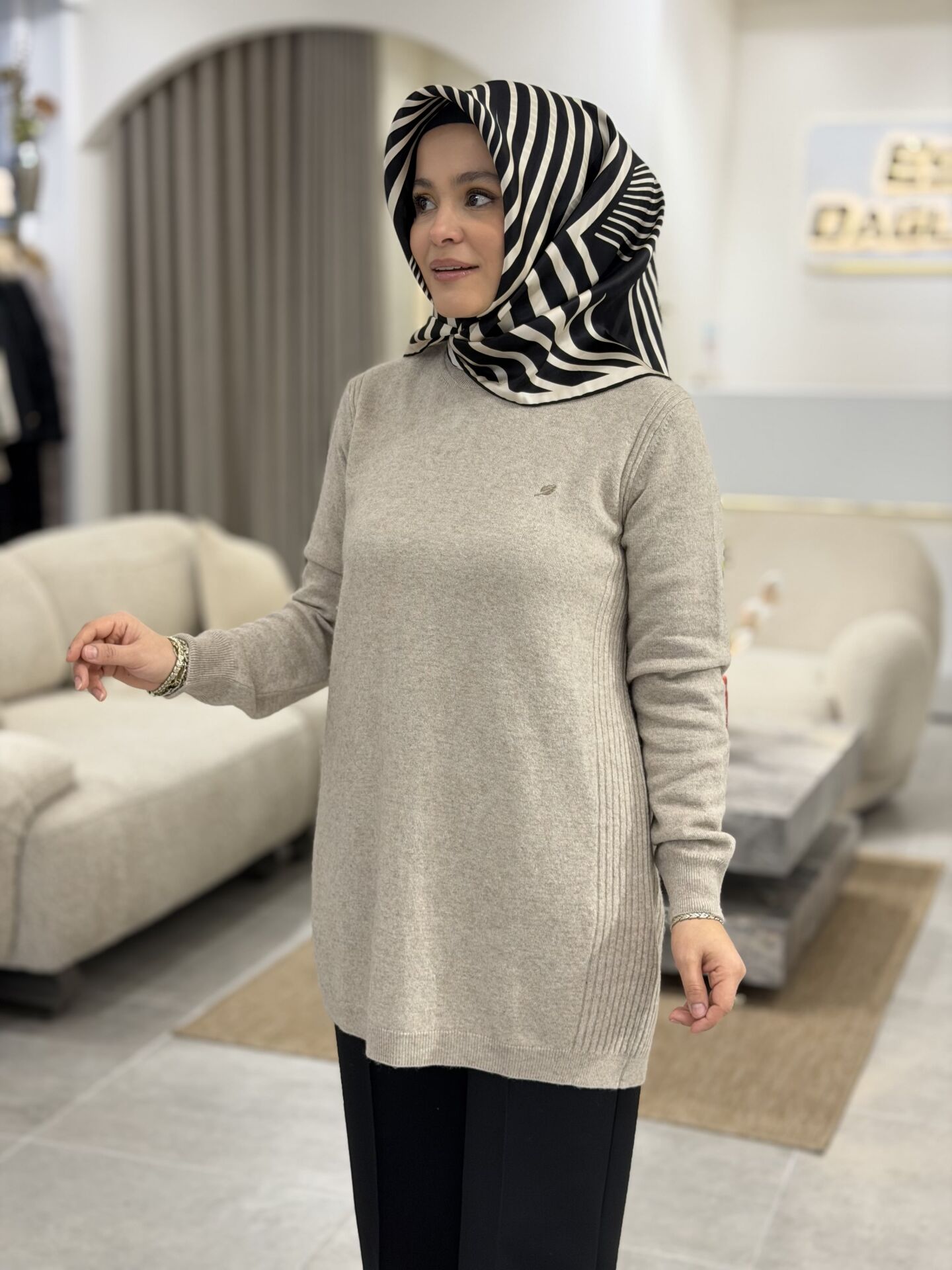 TIĞ TRİKO KAŞMİR TRİKO TUNİK BEJ