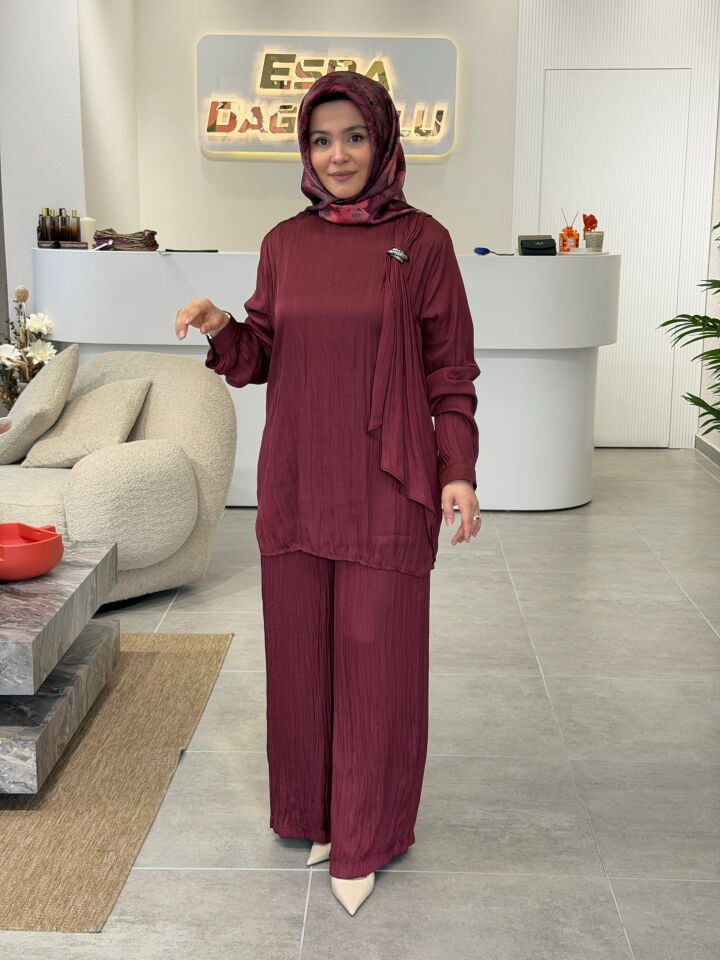 TIĞ TRİKO ŞIK PANTOLONLU TAKIM BORDO