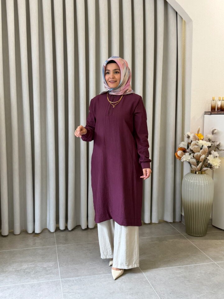 ARMİNE TREND ÇİLEK KUMAŞ TAM BOY TUNİK MÜRDÜM