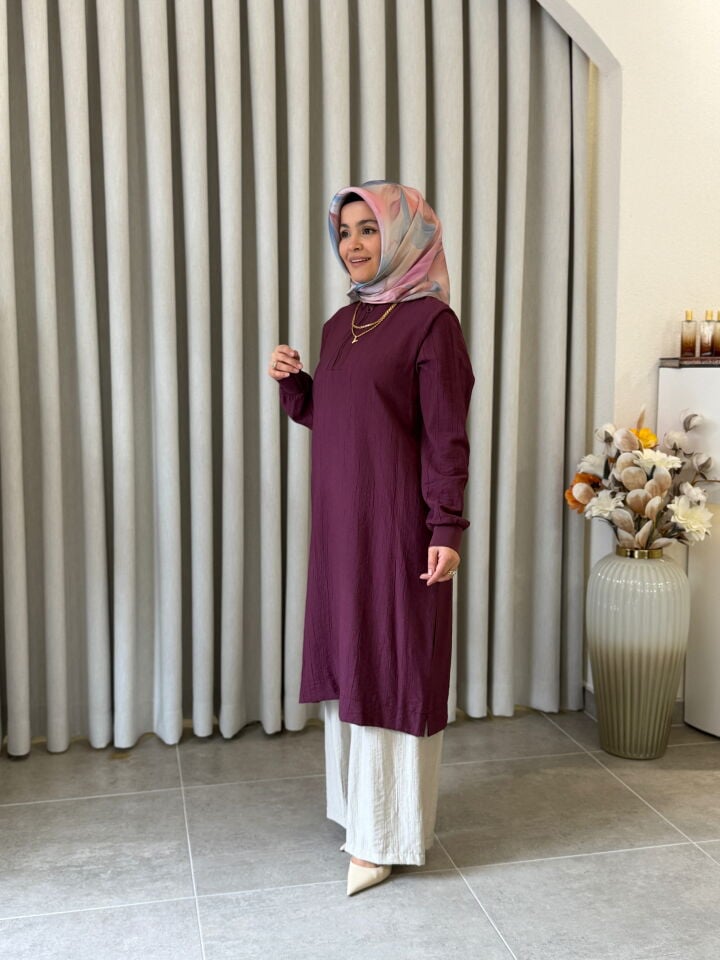 ARMİNE TREND ÇİLEK KUMAŞ TAM BOY TUNİK MÜRDÜM