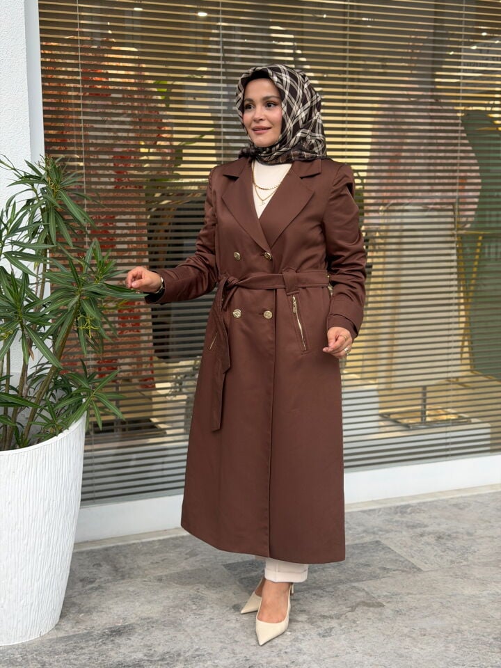 ARMİNE TREND DÜĞMELİ TRENÇKOT KAHVERENGİ