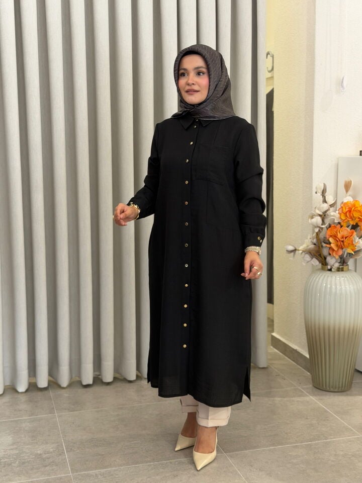 ARMİNE TREND TAM BOY GÖMLEK SİYAH