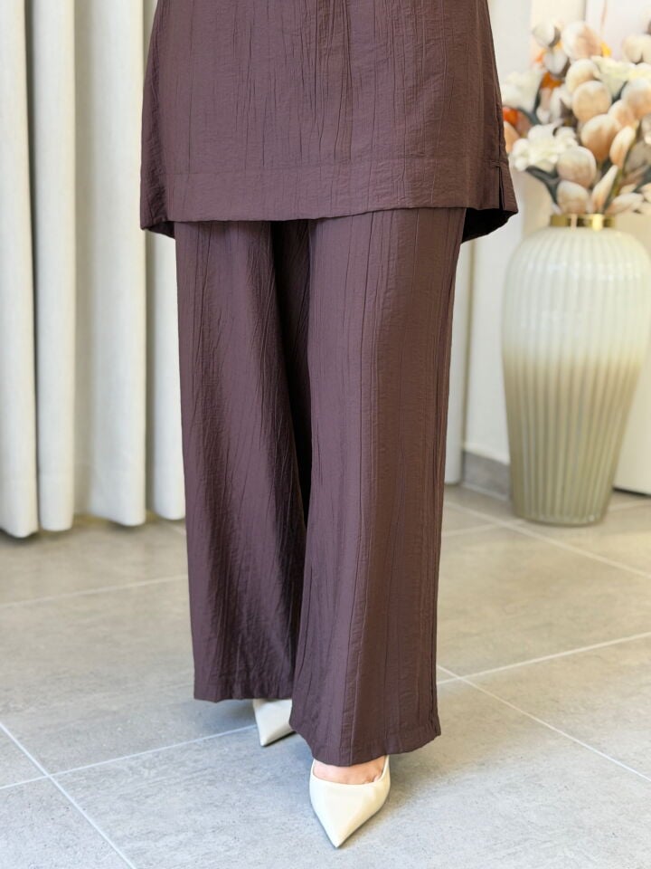 ARMİNE TREND ÇİLEK KUMAŞ BOL PAÇA PANTOLON KAHVERENGİ