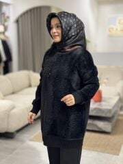 TIĞ TRİKO KÜRK KOMBİNLİ İŞLEME TRİKO TUNİK SİYAH