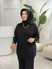 TIĞ TRİKO ÖNÜ KUMAŞ ARKA ÇELİK ÖRME BLUZ SİYAH