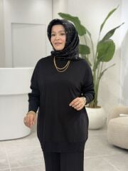 TIĞ TRİKO ÖNÜ KUMAŞ ARKA ÇELİK ÖRME BLUZ SİYAH