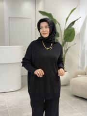 TIĞ TRİKO ÖNÜ KUMAŞ ARKA ÇELİK ÖRME BLUZ SİYAH