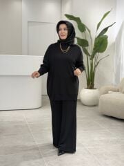 TIĞ TRİKO ÖNÜ KUMAŞ ARKA ÇELİK ÖRME BLUZ SİYAH