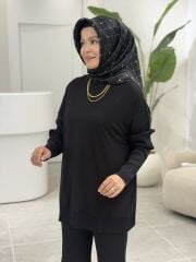 TIĞ TRİKO ÖNÜ KUMAŞ ARKA ÇELİK ÖRME BLUZ SİYAH