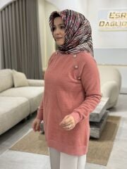 TIĞ TRİKO REGLAN KOLLU DÜĞME DETAYLI TUNİK PEMBE