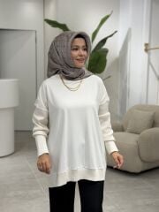 TIĞ TRİKO ÖNÜ KUMAŞ ARKA ÇELİK ÖRME BLUZ EKRU