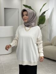TIĞ TRİKO ÖNÜ KUMAŞ ARKA ÇELİK ÖRME BLUZ EKRU