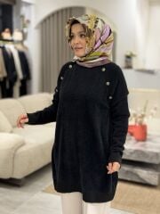 TIĞ TRİKO REGLAN KOLLU DÜĞME DETAYLI TUNİK SİYAH