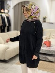 TIĞ TRİKO REGLAN KOLLU DÜĞME DETAYLI TUNİK SİYAH