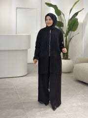 YAQA TÜL DETAYLI CEKET PANTOLONLU TASARIM TAKIM SİYAH
