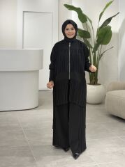 YAQA TÜL DETAYLI CEKET PANTOLONLU TASARIM TAKIM SİYAH