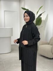 YAQA TÜL DETAYLI CEKET PANTOLONLU TASARIM TAKIM SİYAH