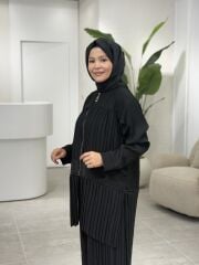 YAQA TÜL DETAYLI CEKET PANTOLONLU TASARIM TAKIM SİYAH