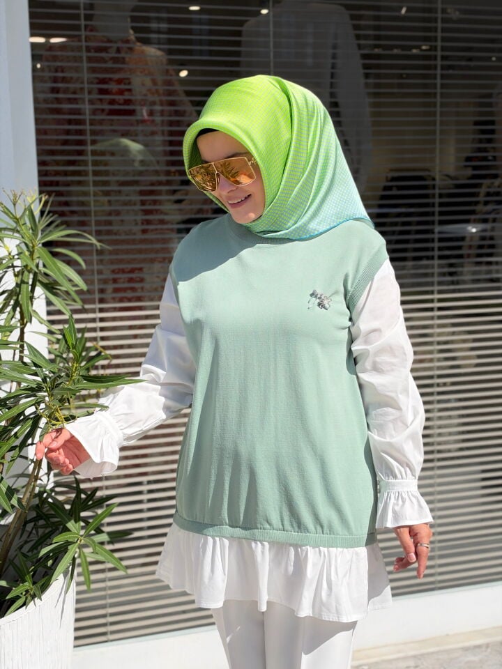 TIĞ TRİKO GÖMLEK GÖRÜNÜMLÜ MERSERİZE TUNİK MİNT