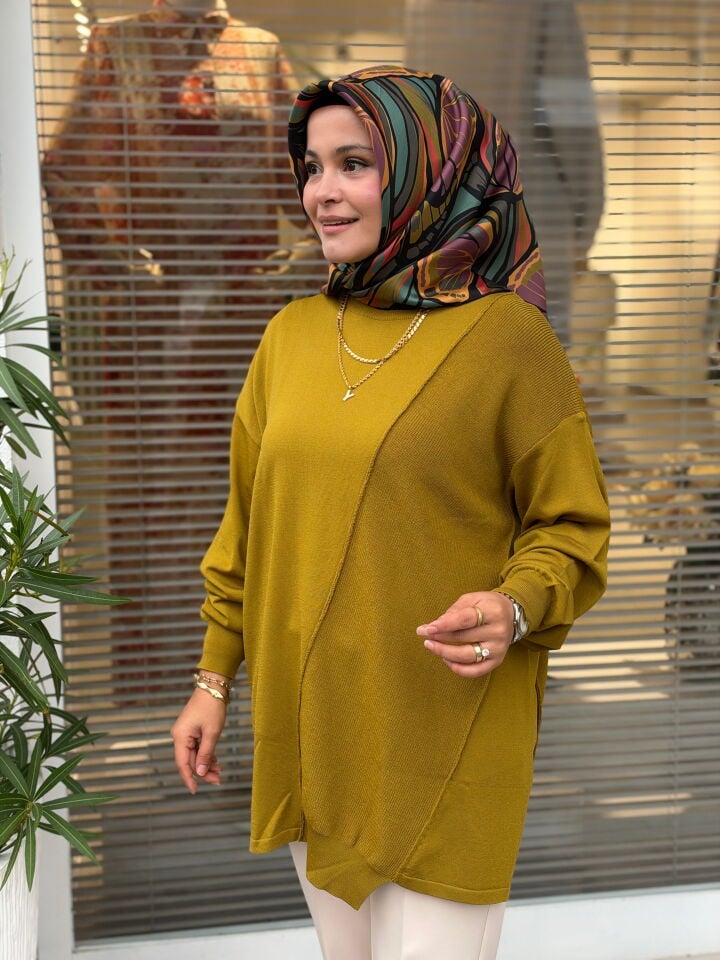TIĞ TRİKO ÖRGÜ DETAYLI RAYON TUNİK OLİVE