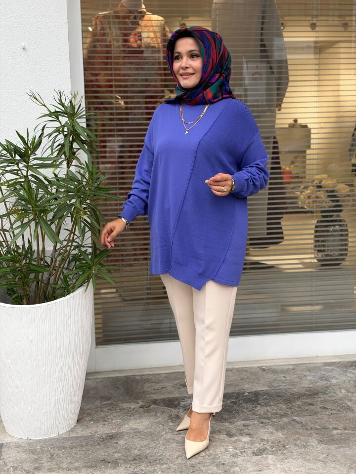 TIĞ TRİKO ÖRGÜ DETAYLI RAYON TUNİK LİLA