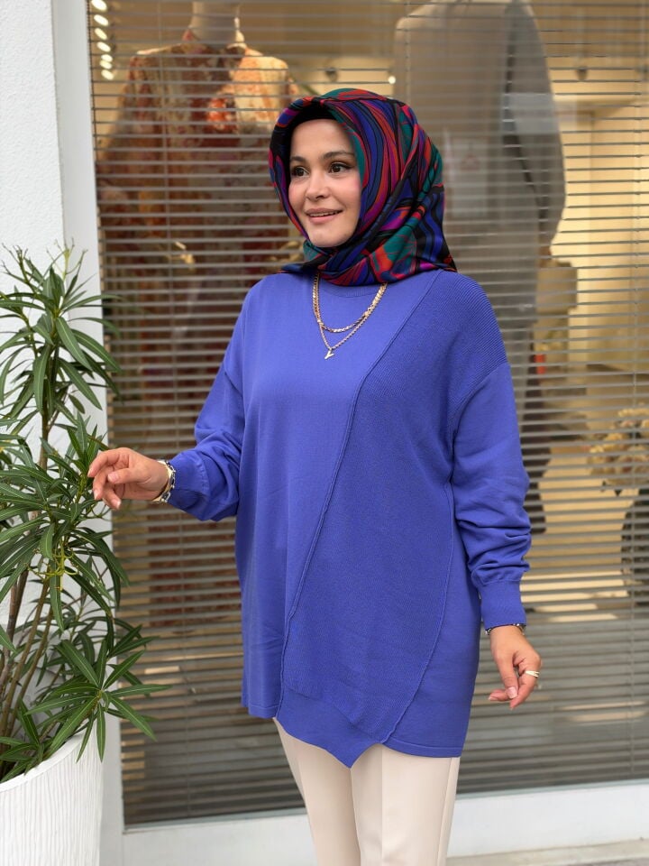 TIĞ TRİKO ÖRGÜ DETAYLI RAYON TUNİK LİLA