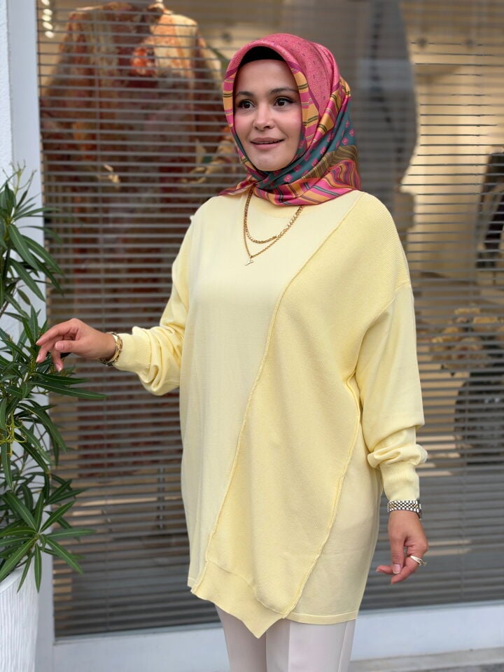 TIĞ TRİKO ÖRGÜ DETAYLI RAYON TUNİK SARI