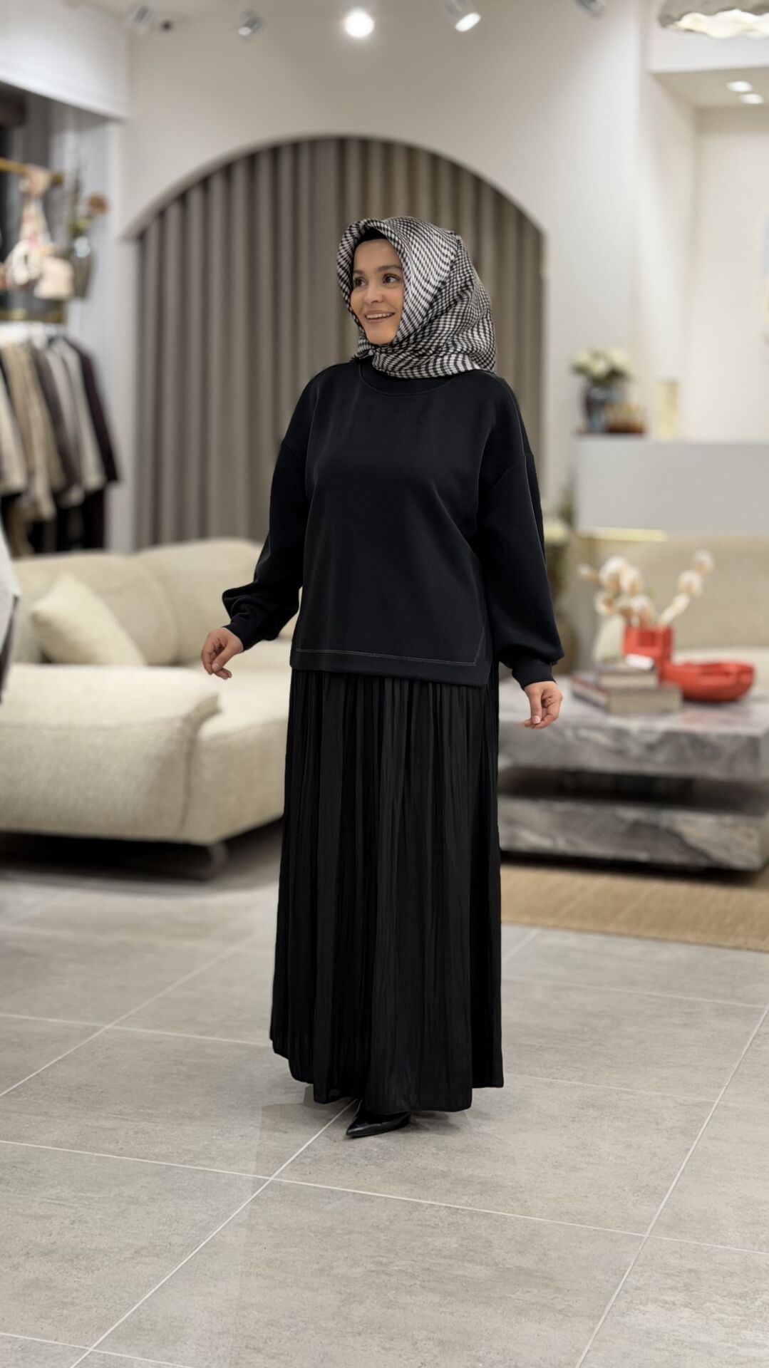 TIĞ TRİKO SATEN KURDELA DETAYLI ETEKLİ TAKIM SİYAH