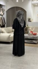 TIĞ TRİKO SATEN KURDELA DETAYLI ETEKLİ TAKIM SİYAH