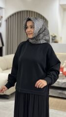 TIĞ TRİKO SATEN KURDELA DETAYLI ETEKLİ TAKIM SİYAH