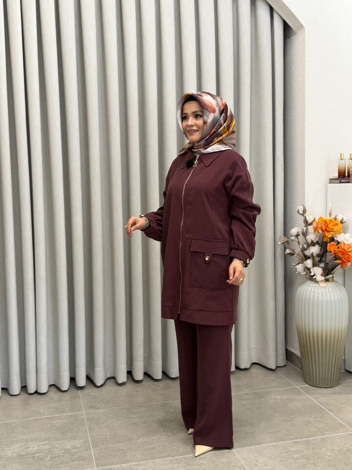ARMİNE TREND TENCEL PANTALONLU TAKIM BORDO