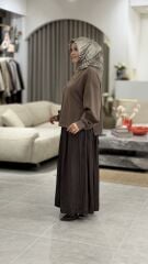 TIĞ TRİKO SATEN KURDELA DETAYLI ETEKLİ TAKIM KAHVE