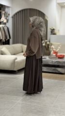 TIĞ TRİKO SATEN KURDELA DETAYLI ETEKLİ TAKIM KAHVE