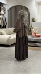 TIĞ TRİKO SATEN KURDELA DETAYLI ETEKLİ TAKIM KAHVE