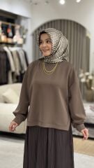 TIĞ TRİKO SATEN KURDELA DETAYLI ETEKLİ TAKIM KAHVE