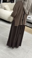 TIĞ TRİKO SATEN KURDELA DETAYLI ETEKLİ TAKIM KAHVE