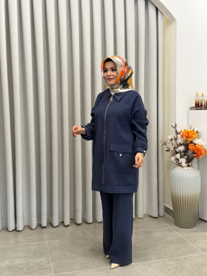 ARMİNE TREND TENCEL PANTALONLU TAKIM İNDİGO
