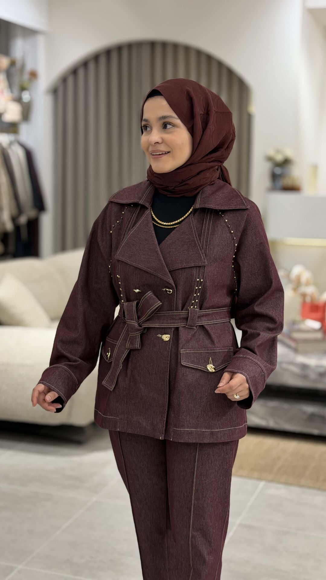 YAQA DENİM CEKET BORDO