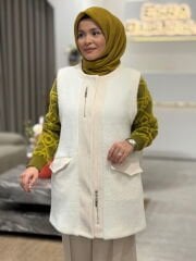 TIĞ TRİKO KÜRK KOMBİNLİ YELEK EKRU