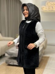 TIĞ TRİKO KÜRK KOMBİNLİ YELEK SİYAH