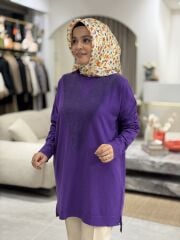 TIĞ TRİKO ÖNÜ V DETAYLI MERSERİZE TRİKO TUNİK MOR