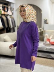 TIĞ TRİKO ÖNÜ V DETAYLI MERSERİZE TRİKO TUNİK MOR