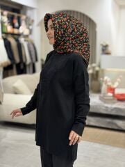 TIĞ TRİKO ÖNÜ V DETAYLI MERSERİZE TRİKO TUNİK SİYAH