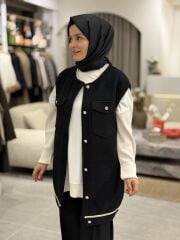 TIĞ TRİKO CEP DETAYLI TRİKO YELEK SİYAH