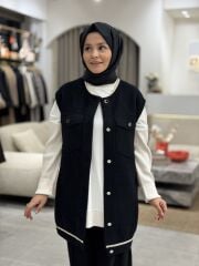 TIĞ TRİKO CEP DETAYLI TRİKO YELEK SİYAH