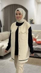 TIĞ TRİKO CEP DETAYLI TRİKO YELEK BEJ