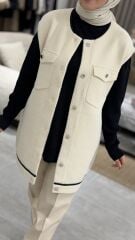 TIĞ TRİKO CEP DETAYLI TRİKO YELEK BEJ